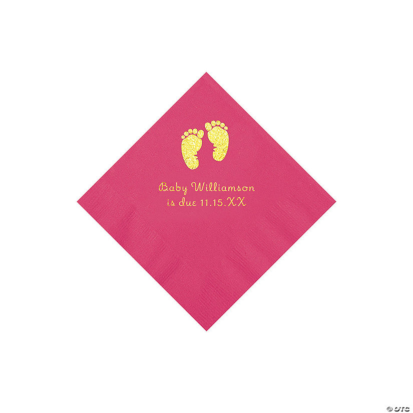 Hot Pink Baby Feet Personalized Napkins with Gold Foil - 50 Pc. Beverage Image Thumbnail