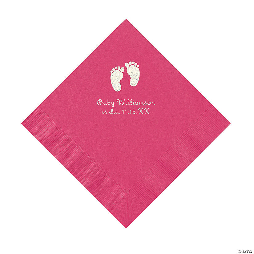 Hot Pink Baby Feet Personalized Napkins with Silver Foil - 50 Pc. Luncheon Image Thumbnail