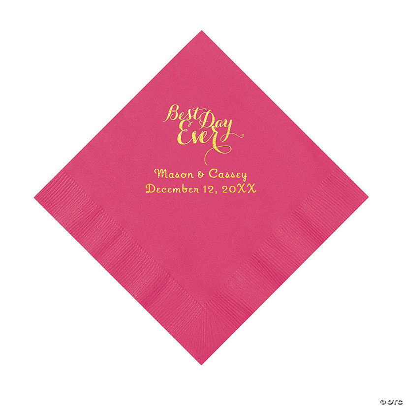 Hot Pink Best Day Ever Personalized Napkins with Gold Foil &#8211; Luncheon Image Thumbnail