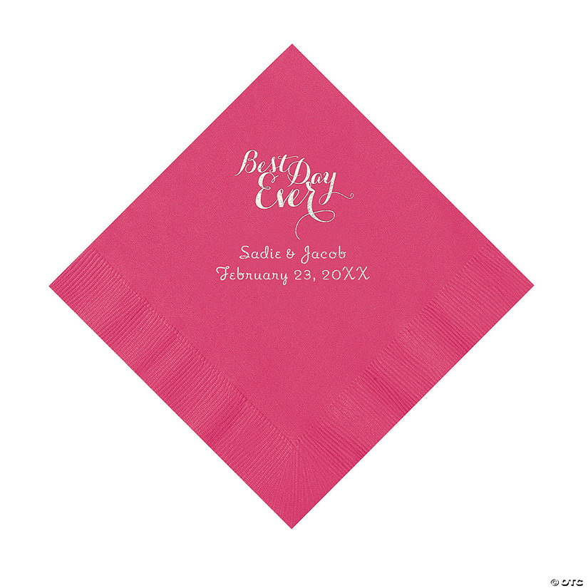 Hot Pink Best Day Ever Personalized Napkins with Silver Foil - Luncheon Image Thumbnail