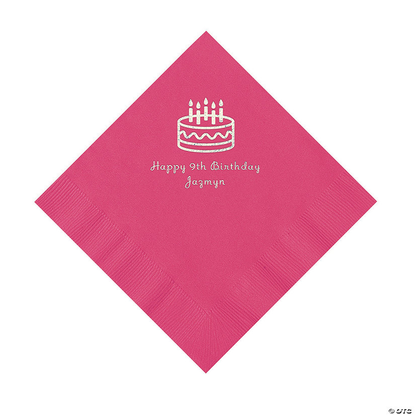 Hot Pink Birthday Cake Personalized Napkins with Silver Foil - 50 Pc. Luncheon Image Thumbnail