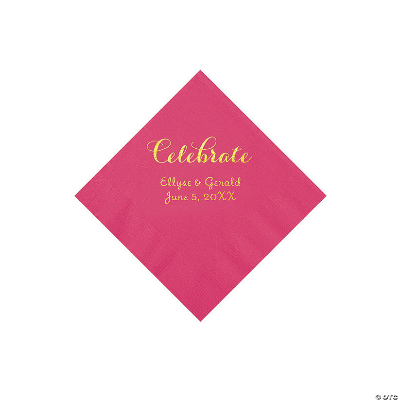 Hot Pink Celebrate Personalized Napkins with Gold Foil - Beverage Image Thumbnail