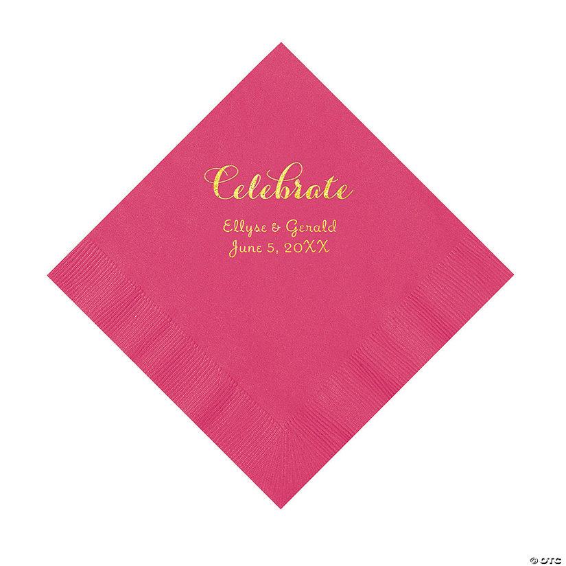 Hot Pink Celebrate Personalized Napkins with Gold Foil - Luncheon Image Thumbnail