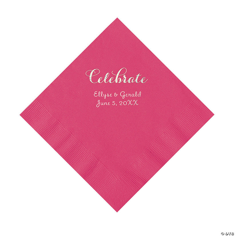 Hot Pink Celebrate Personalized Napkins with Silver Foil - Luncheon Image Thumbnail