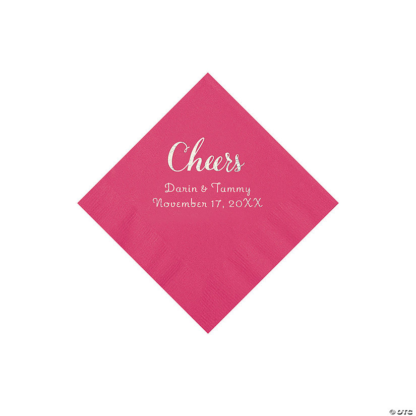 Hot Pink Cheers Personalized Napkins with Silver Foil - Beverage Image Thumbnail