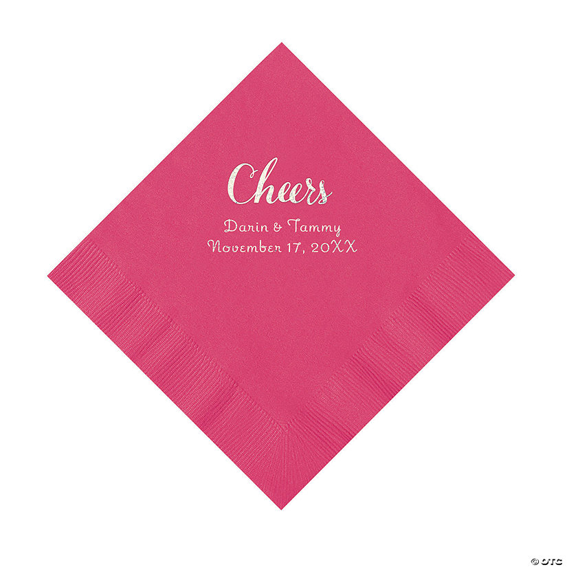 Hot Pink Cheers Personalized Napkins with Silver Foil - Luncheon Image Thumbnail