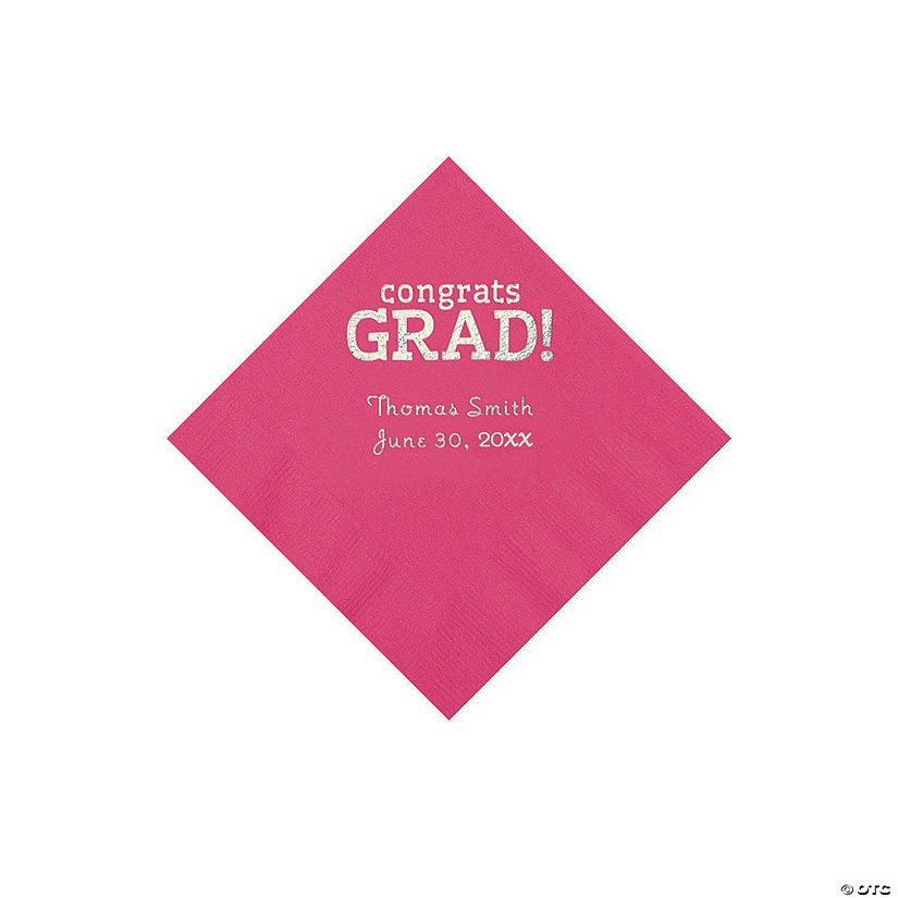 Hot Pink Congrats Grad Personalized Napkins with Gold Foil - 50 Pc. Beverage Image