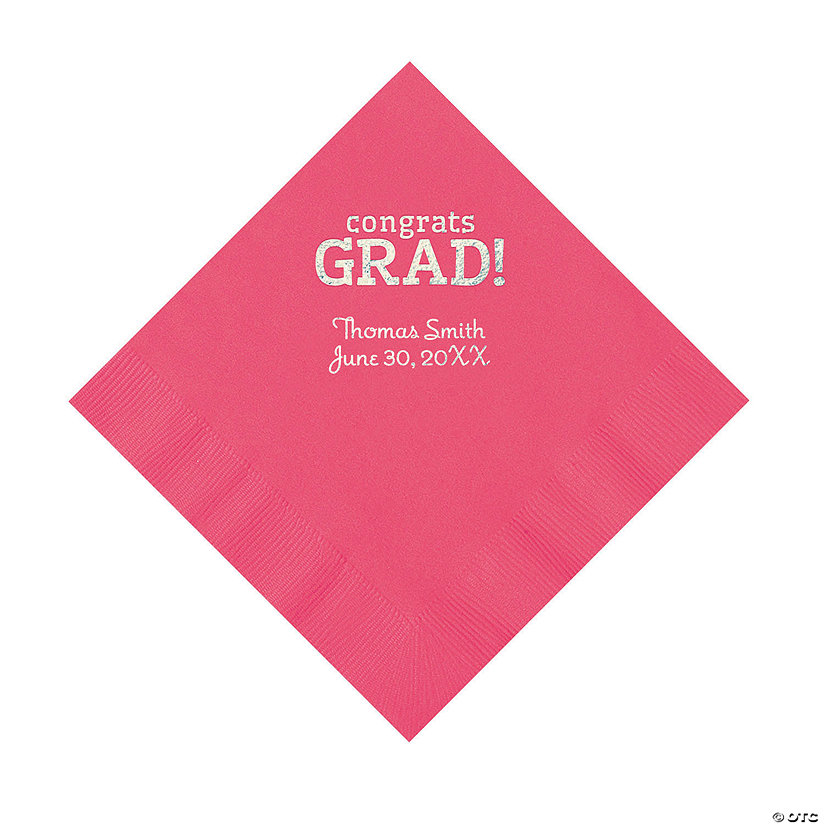 Hot Pink Congrats Grad Personalized Napkins with Silver Foil - 50 Pc. Luncheon Image