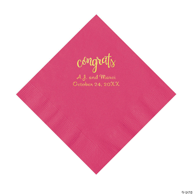 Hot Pink Congrats Personalized Napkins with Gold Foil - Luncheon Image Thumbnail