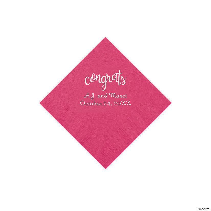 Hot Pink Congrats Personalized Napkins with Silver Foil - Beverage Image Thumbnail