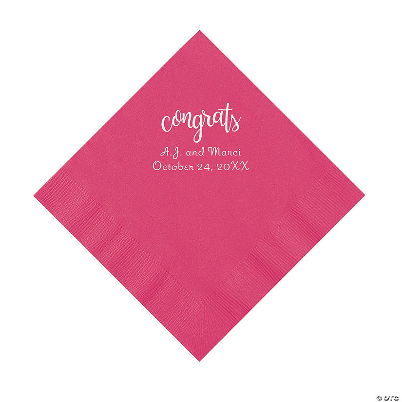 Hot Pink Congrats Personalized Napkins with Silver Foil - Luncheon Image Thumbnail