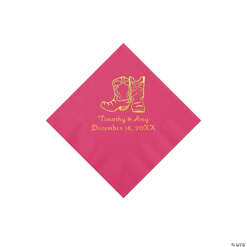 Hot Pink Cowboy Boots Personalized Napkins with Gold Foil - Beverage Image Thumbnail