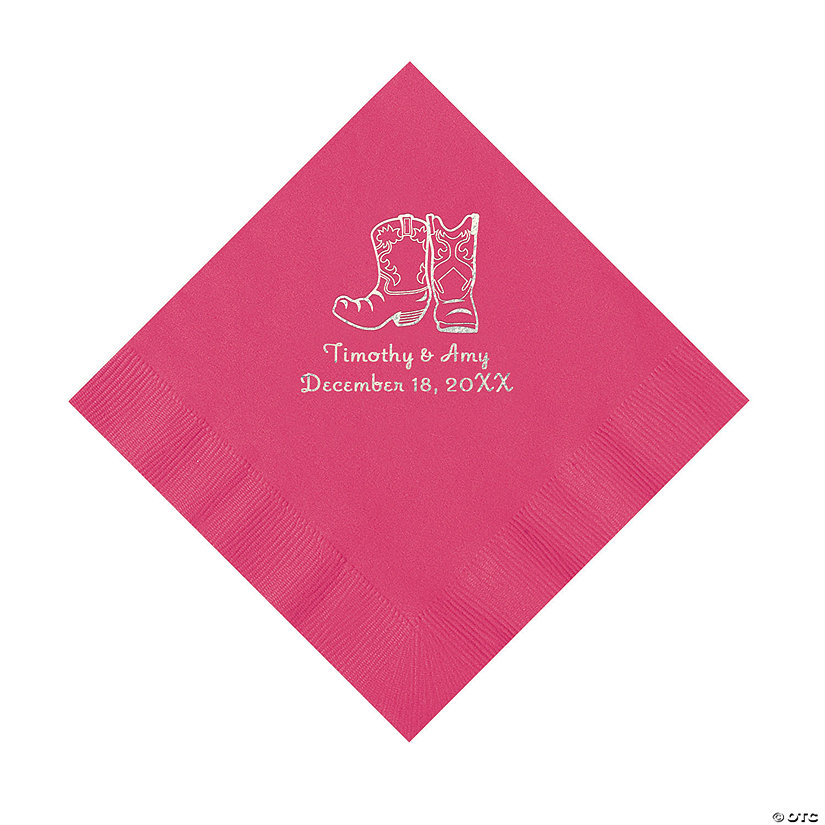 Hot Pink Cowboy Boots Personalized Napkins with Silver Foil - Luncheon Image Thumbnail
