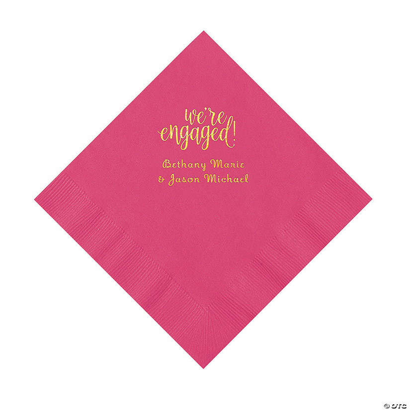 Hot Pink Engaged Personalized Napkins with Gold Foil &#8211; Luncheon Image Thumbnail