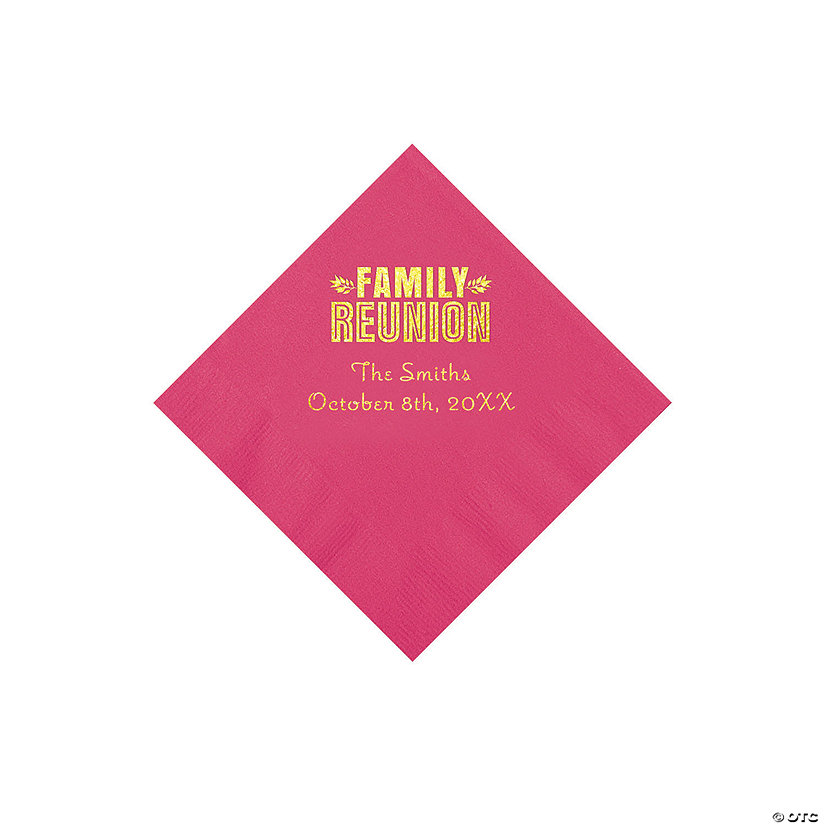 Hot Pink Family Reunion Personalized Napkins with Gold Foil - 50 Pc. Beverage Image Thumbnail