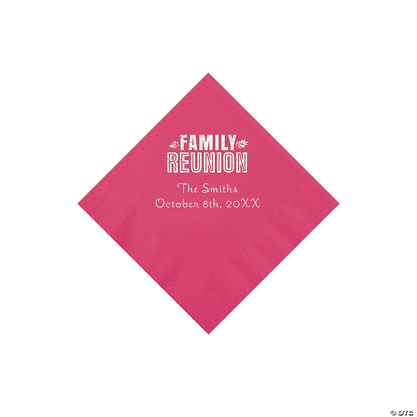 Hot Pink Family Reunion Personalized Napkins with Silver Foil - 50 Pc. Beverage Image Thumbnail