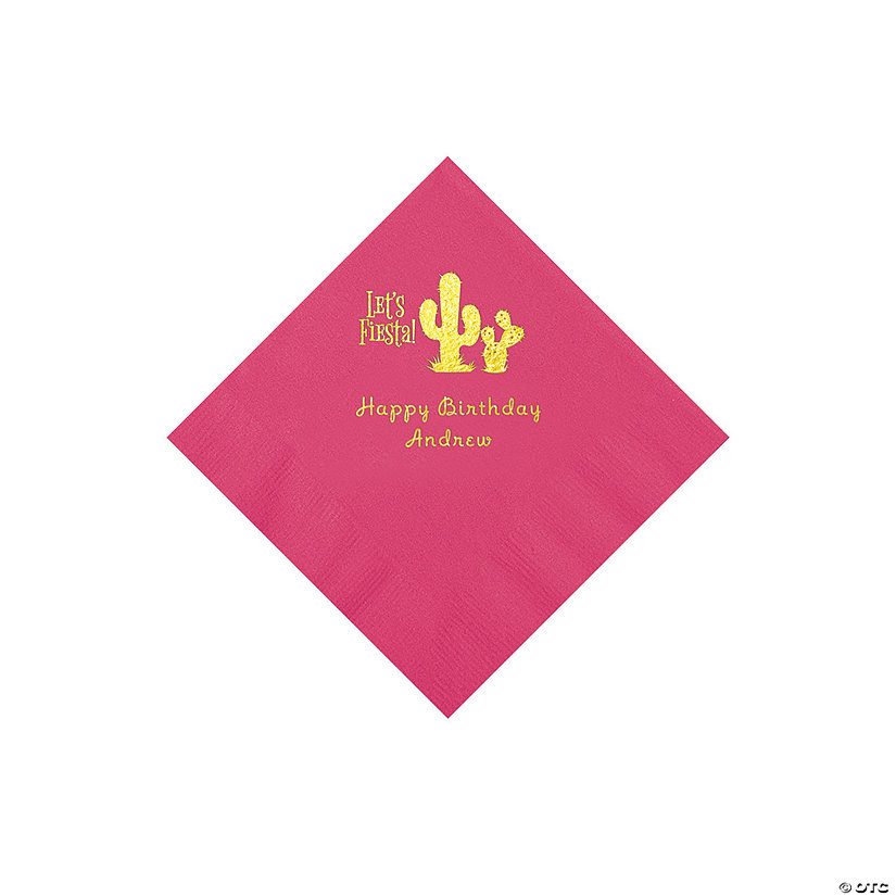 Hot Pink Fiesta Personalized Napkins with Gold Foil - 50 Pc. Beverage Image Thumbnail
