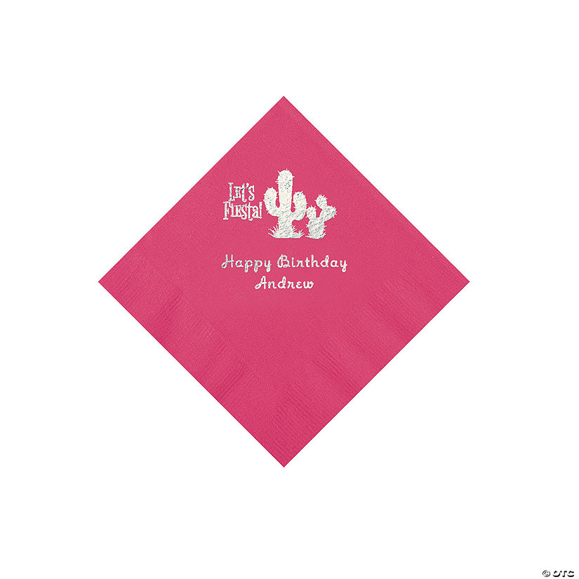 Hot Pink Fiesta Personalized Napkins with Silver Foil - 50 Pc. Beverage Image Thumbnail