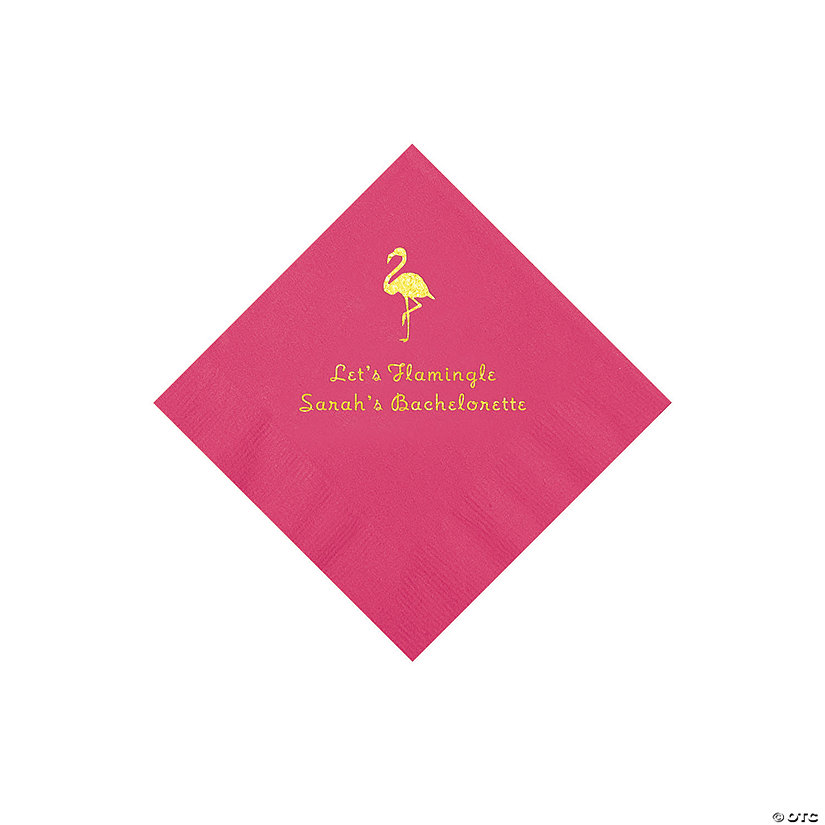 Hot Pink Flamingo Personalized Napkins with Gold Foil - 50 Pc. Beverage Image