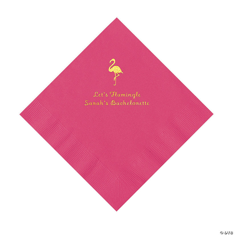 Hot Pink Flamingo Personalized Napkins with Gold Foil - 50 Pc. Luncheon Image