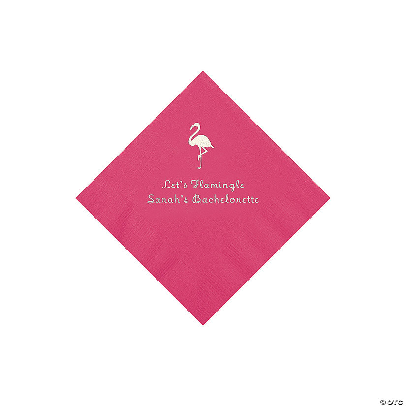 Hot Pink Flamingo Personalized Napkins with Silver Foil - 50 Pc. Beverage Image