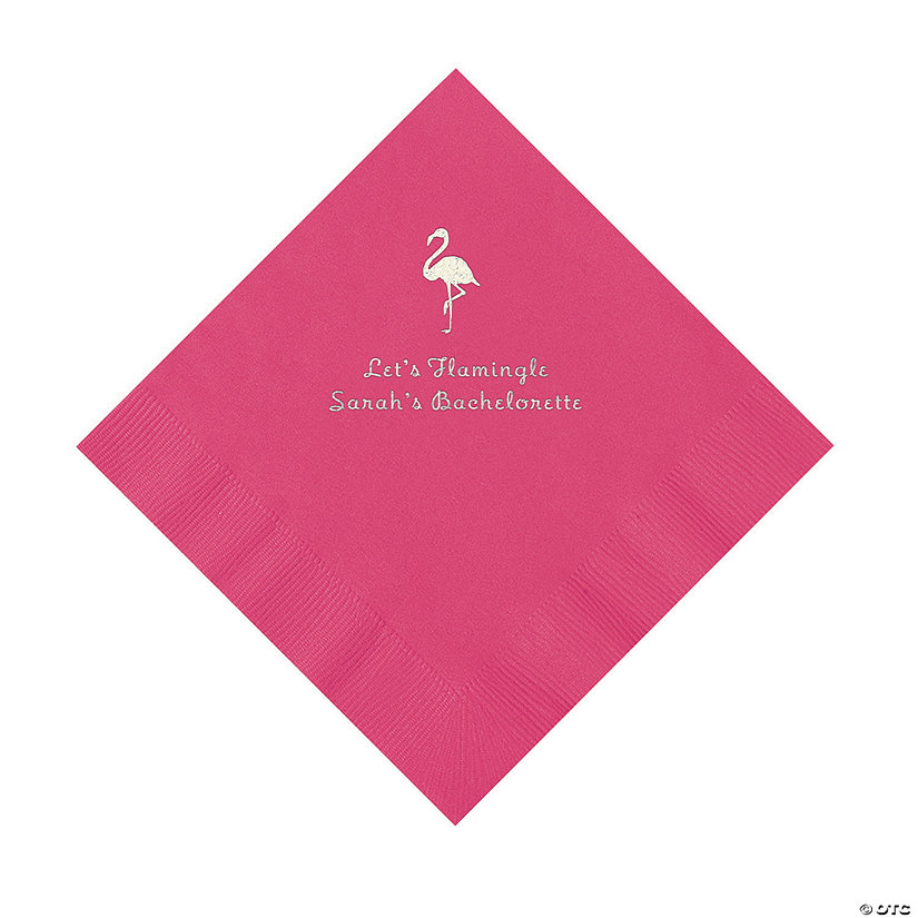 Hot Pink Flamingo Personalized Napkins with Silver Foil - 50 Pc. Luncheon Image