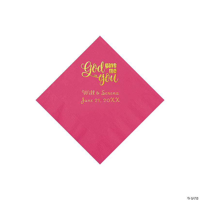 Hot Pink God Gave Me You Personalized Napkins with Gold Foil - Beverage Image Thumbnail