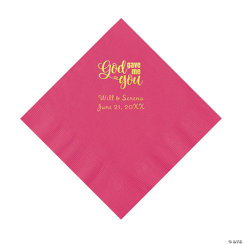 Hot Pink God Gave Me You Personalized Napkins with Gold Foil - Luncheon Image Thumbnail