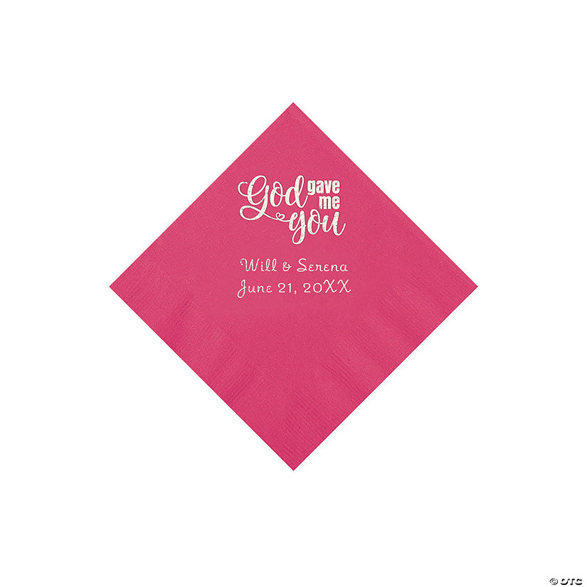 Hot Pink God Gave Me You Personalized Napkins with Silver Foil - Beverage Image Thumbnail
