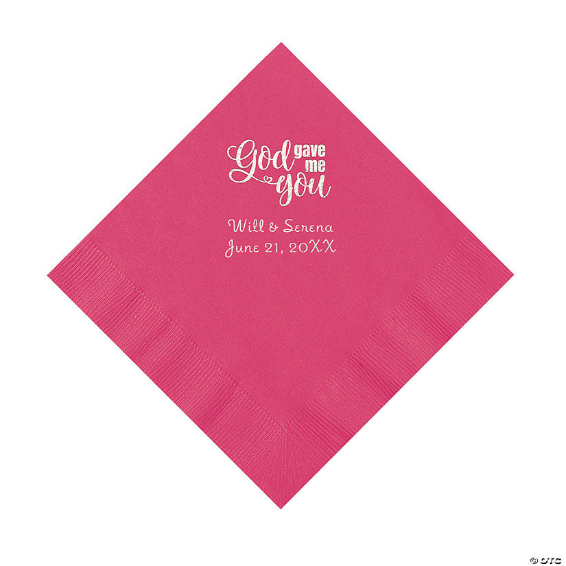 Hot Pink God Gave Me You Personalized Napkins with Silver Foil - Luncheon Image Thumbnail
