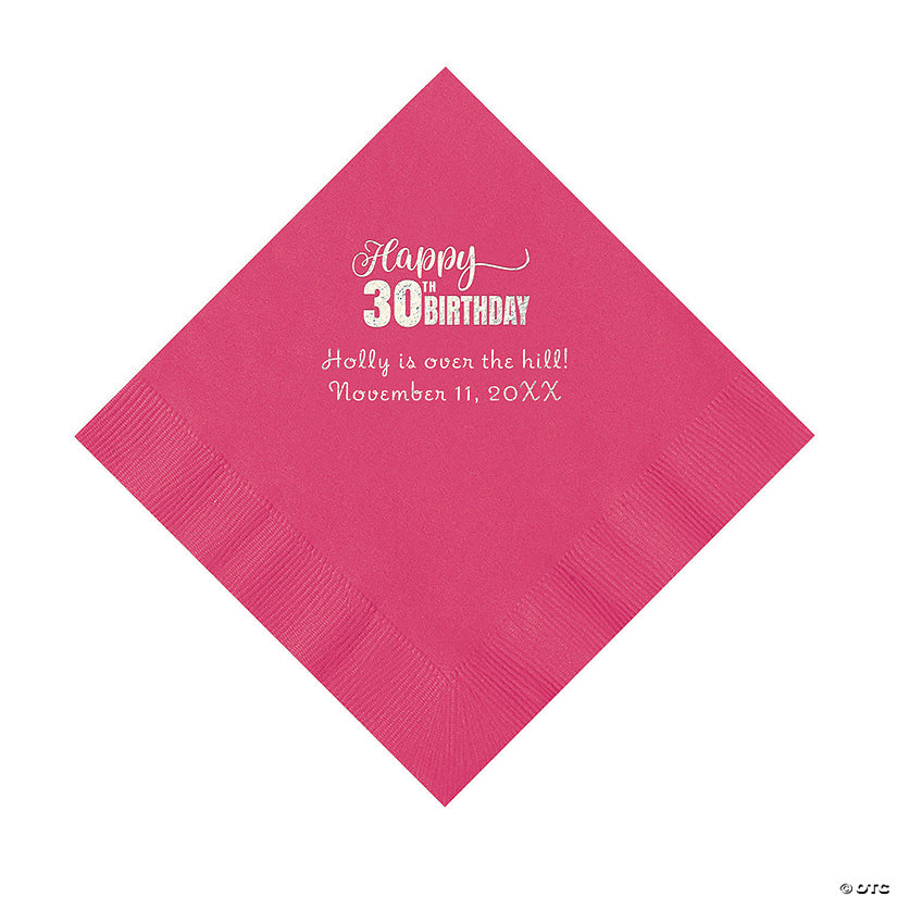 Hot Pink Happy 30<sup>th</sup> Birthday Personalized Napkins with Silver Foil - 50 Pc. Luncheon Image Thumbnail