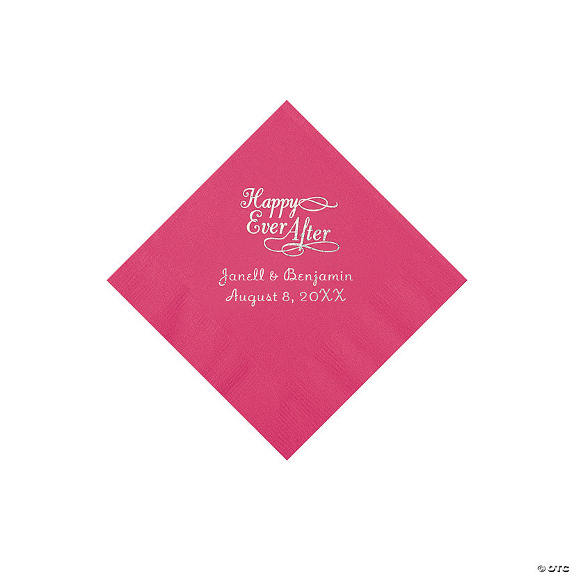 Hot Pink Happy Ever After Personalized Napkins - Beverage Image Thumbnail