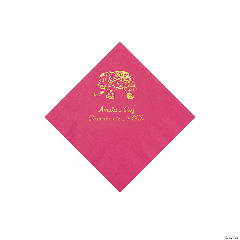 Hot Pink Indian Wedding Personalized Napkins with Gold Foil - Beverage Image Thumbnail