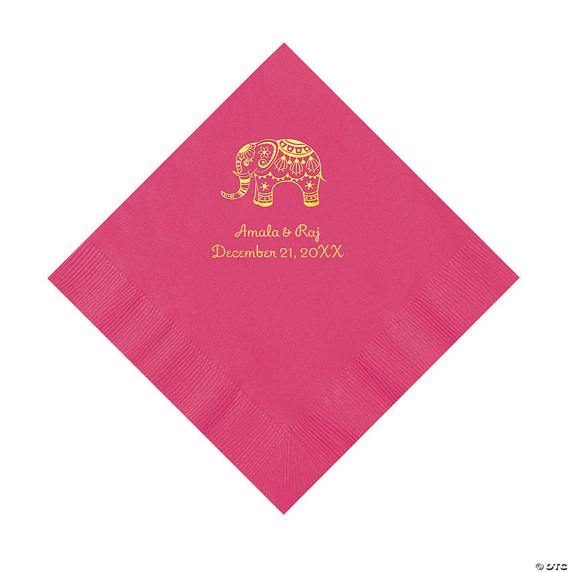 Hot Pink Indian Wedding Personalized Napkins with Gold Foil - Luncheon Image Thumbnail