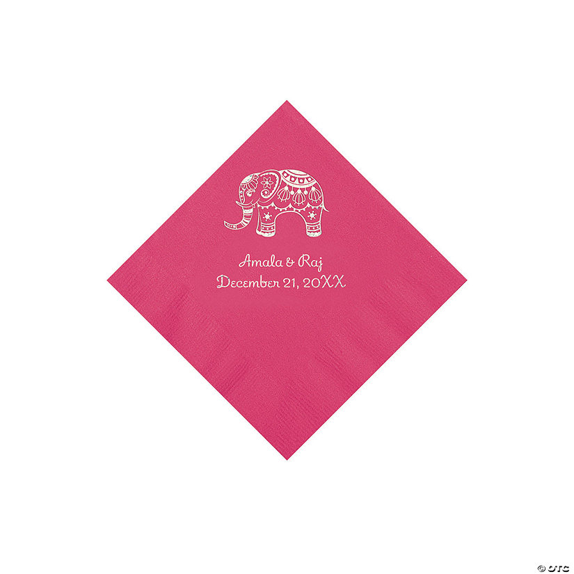 Hot Pink Indian Wedding Personalized Napkins with Silver Foil - Beverage Image Thumbnail