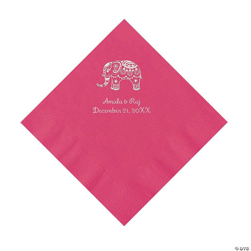Hot Pink Indian Wedding Personalized Napkins with Silver Foil - Luncheon Image Thumbnail