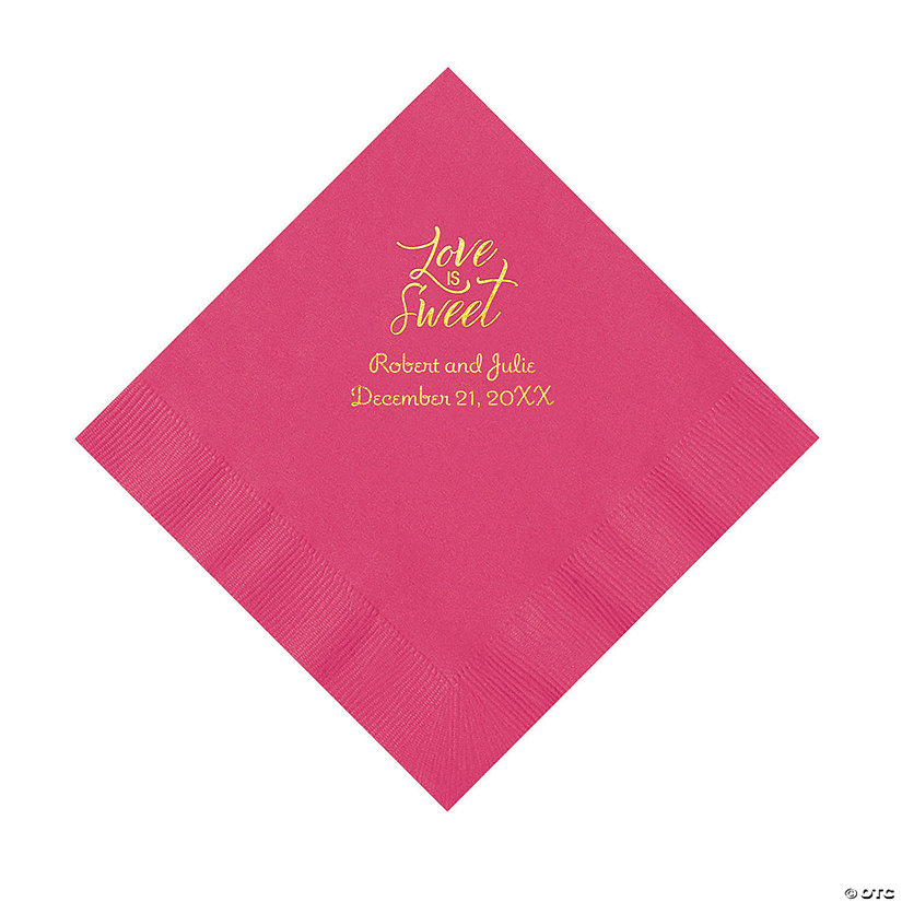 Hot Pink Love Is Sweet Personalized Napkins with Gold Foil &#8211; Luncheon Image Thumbnail
