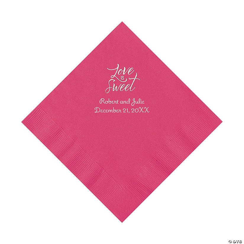 Hot Pink Love Is Sweet Personalized Napkins with Silver Foil &#8211; Luncheon Image Thumbnail