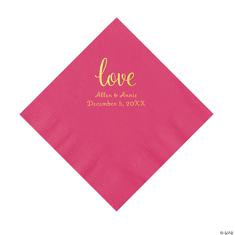 Hot Pink Love Script Personalized Napkins with Gold Foil - Luncheon Image Thumbnail
