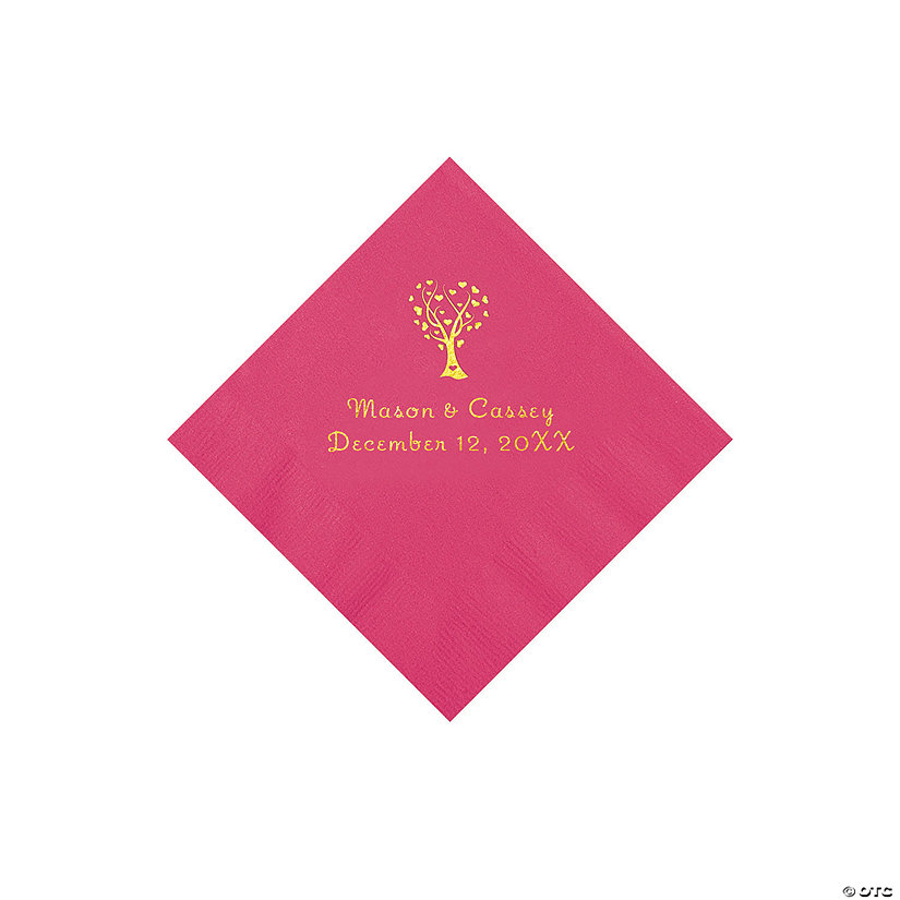 Hot Pink Love Tree Personalized Napkins with Gold Foil - 50 Pc. Beverage Image Thumbnail