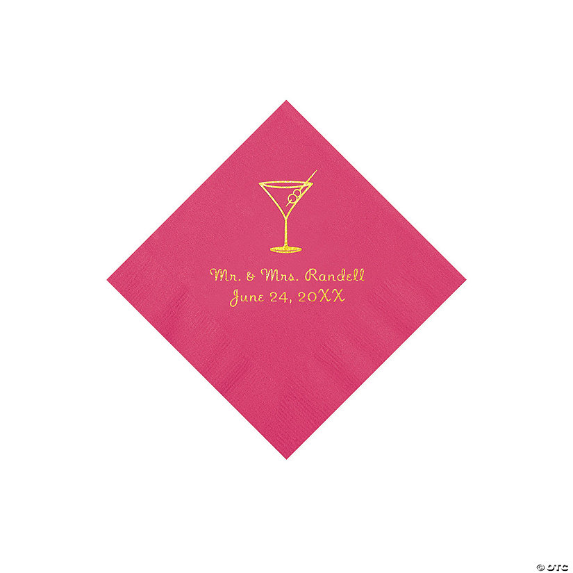 Hot Pink Martini Glass Personalized Napkins with Gold Foil - Beverage Image Thumbnail