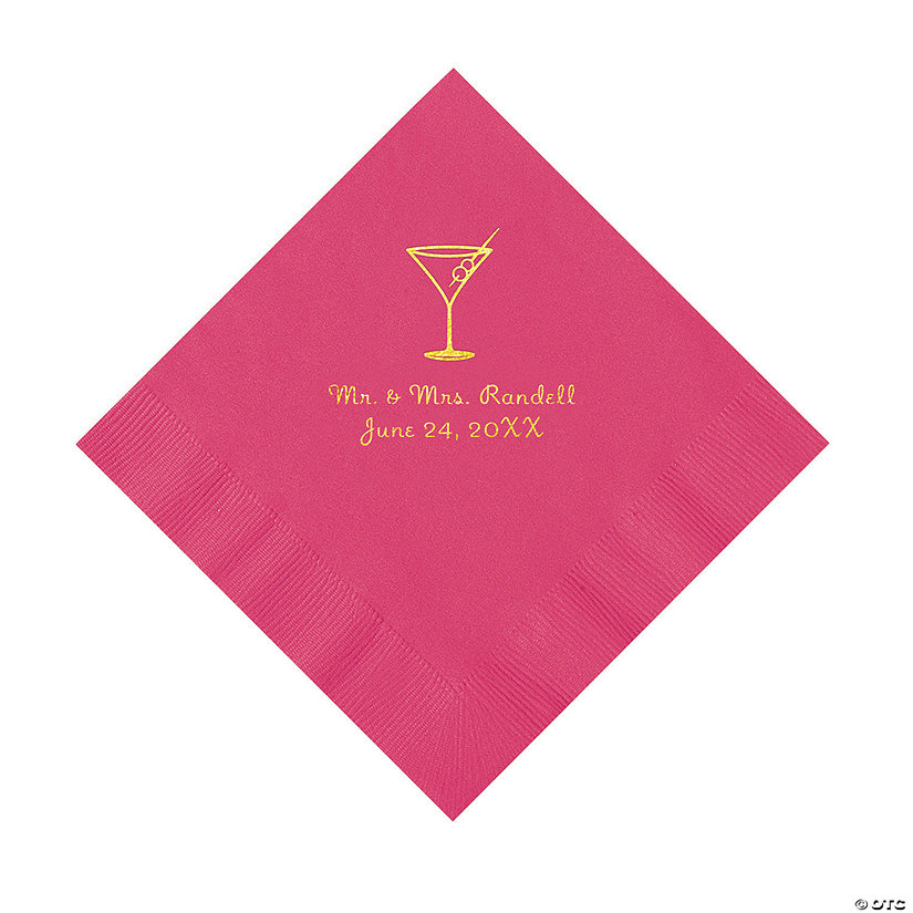 Hot Pink Martini Glass Personalized Napkins with Gold Foil - Luncheon Image Thumbnail
