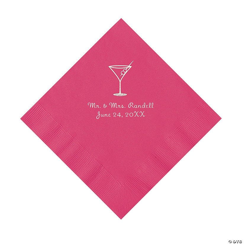 Hot Pink Martini Glass Personalized Napkins with Silver Foil - Luncheon Image Thumbnail
