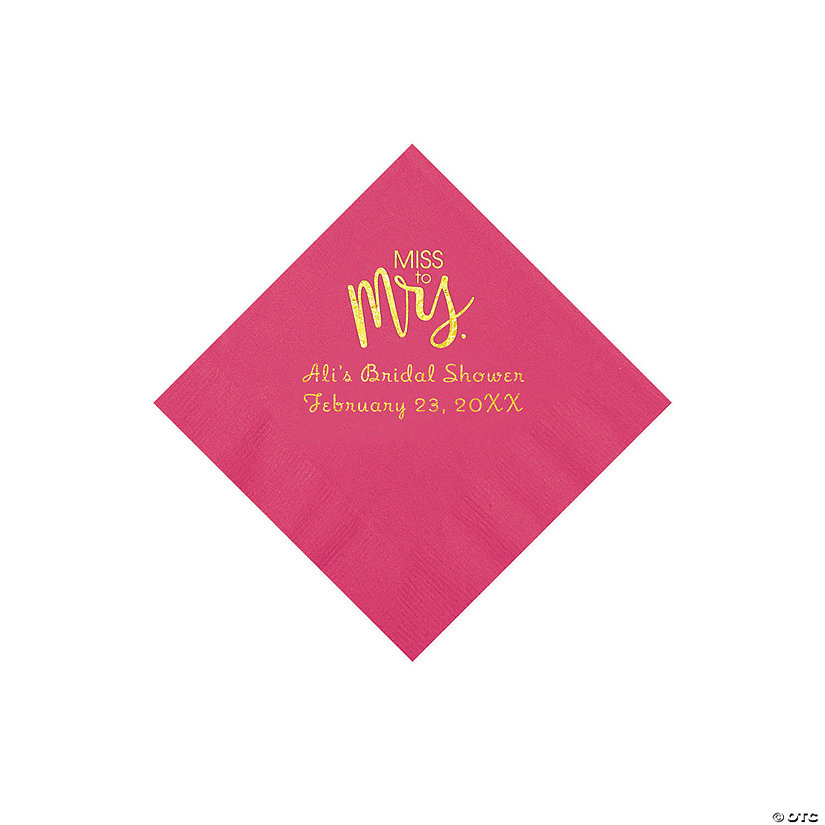 Hot Pink Miss to Mrs. Personalized Napkins with Gold Foil - Beverage Image Thumbnail