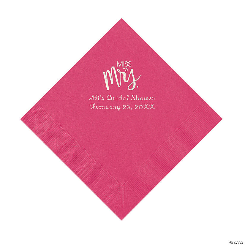 Hot Pink Miss to Mrs. Personalized Napkins with Silver Foil - Luncheon Image Thumbnail