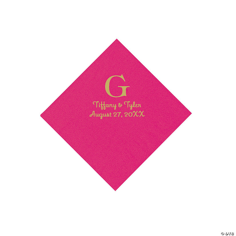 Hot Pink Monogram Personalized Napkins with Gold Foil - Beverage Image Thumbnail