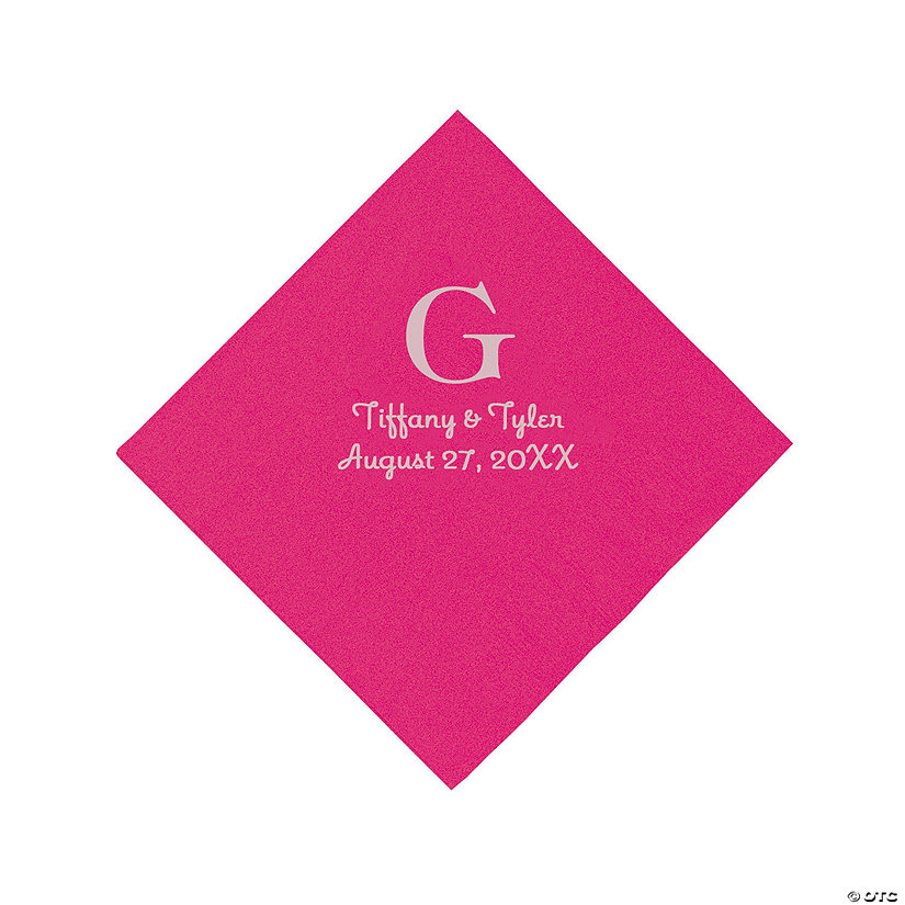 Hot Pink Monogram Personalized Napkins with Silver Foil - Beverage Image Thumbnail