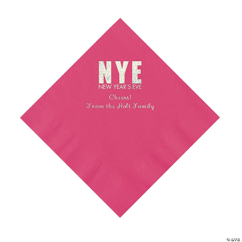 Hot Pink New Year&#8217;s Eve Personalized Napkins with Silver Foil - Luncheon Image Thumbnail