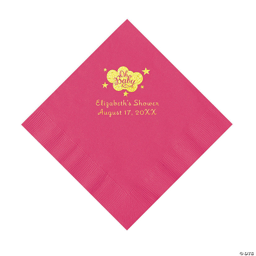 Hot Pink Oh Baby Personalized Napkins with Gold Foil - 50 Pc. Luncheon Image Thumbnail