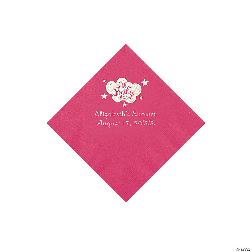 Hot Pink Oh Baby Personalized Napkins with Silver Foil - 50 Pc. Beverage Image